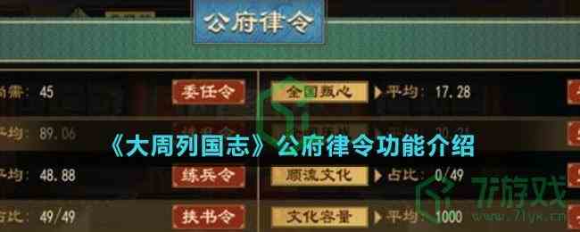 《大周列国志》公府律令功能介绍