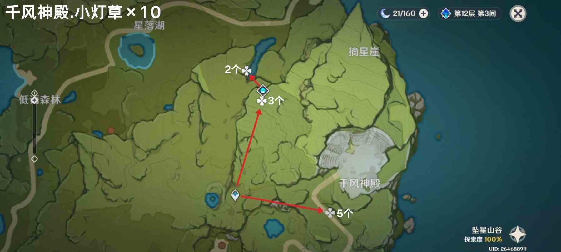 《原神》4.5“小灯草”采集路线分享