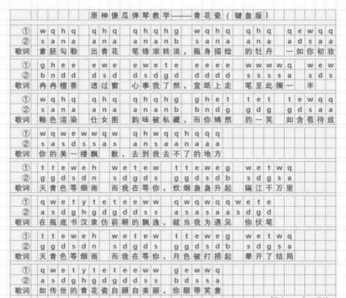 原神青花瓷琴谱是什么