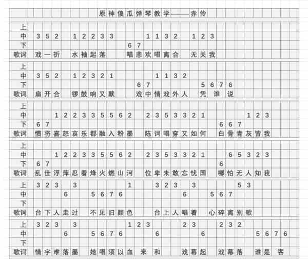 《原神》赤伶琴谱简谱分享