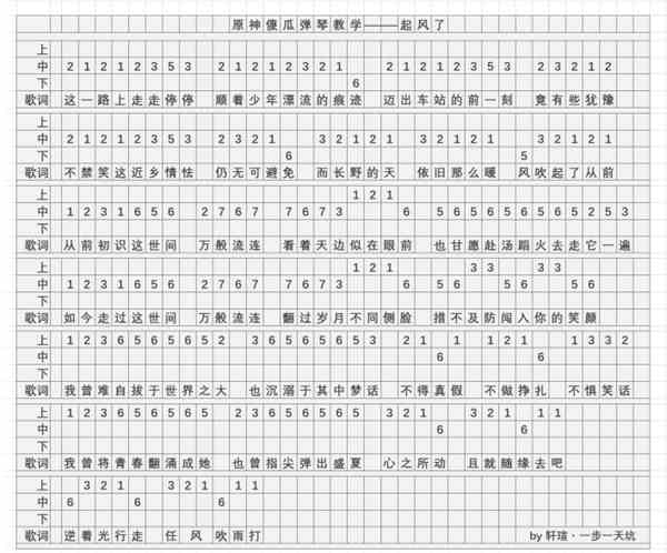 《原神》起风了琴谱简谱分享