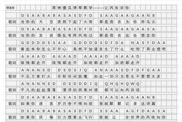 《原神》让风告诉你琴谱简谱图片分享