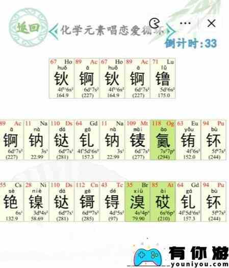 汉字找茬王化学元素唱恋爱循环通关方法