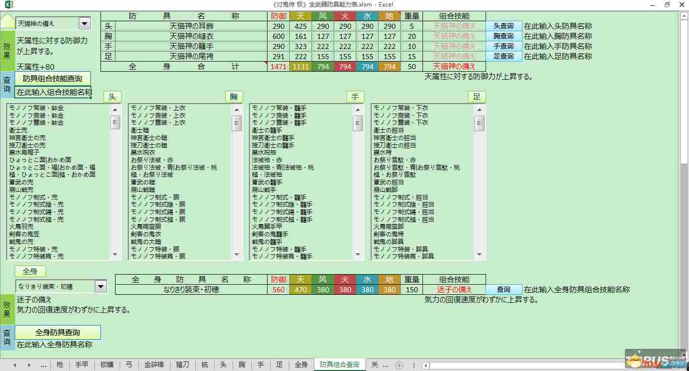 讨鬼传极 全武器防具能力表 升级路线素材组合技能