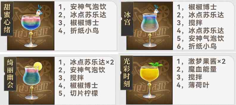 崩坏星穹铁道杯中逸事推导配方有哪些