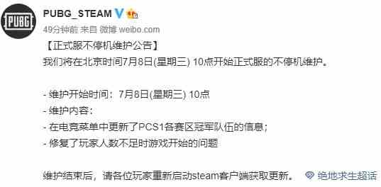 《绝地求生》2020年7月8日更新维护内容介绍