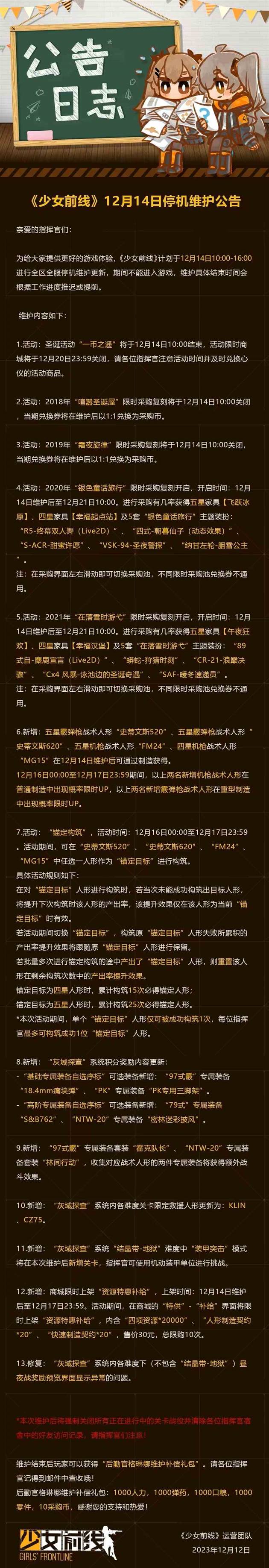 少女前线12月14日更新公告