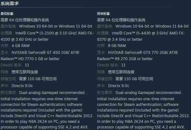 nba2k24电脑配置介绍