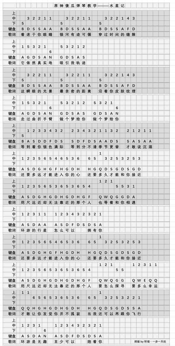 原神水星记琴谱分享